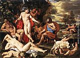 Bacchus Paintings - Midas and Bacchus by Nicolas Poussin